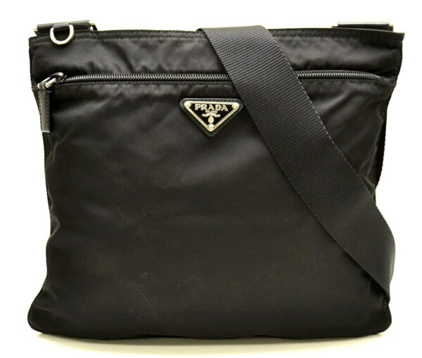 11500375 Prada Nylon Leather Shoulder Crossbody Bag Black