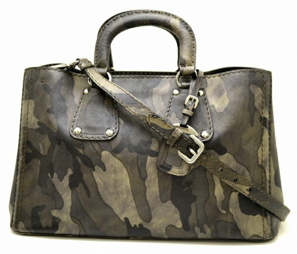 11500413 Prada Leather 2way Shoulder Bag Camouflage Dark Green