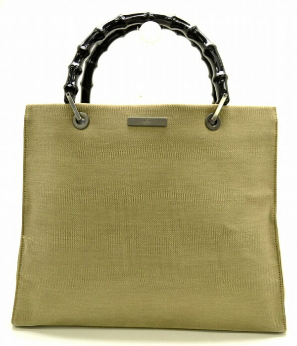 11500850 Gucci Bamboo Canvas Handbag Khaki Beige Black