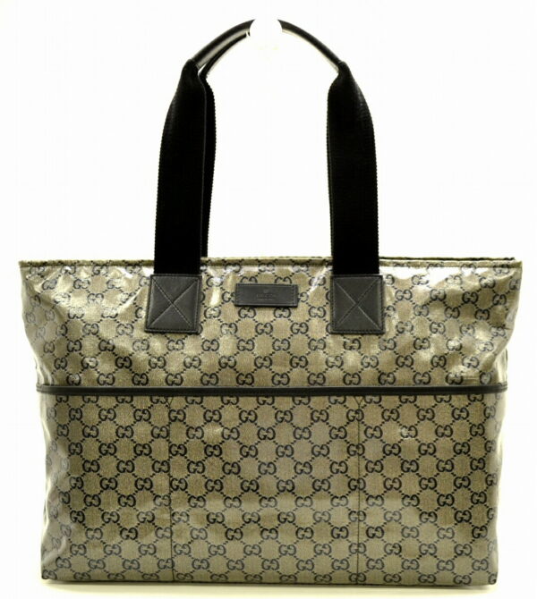 11500851 Gucci GG Crystal Canvas Leather Tote Bag Blue Gray Black