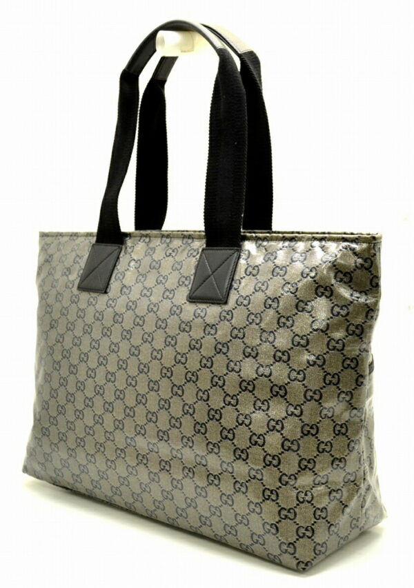 11500851 1 Gucci GG Crystal Canvas Leather Tote Bag Blue Gray Black