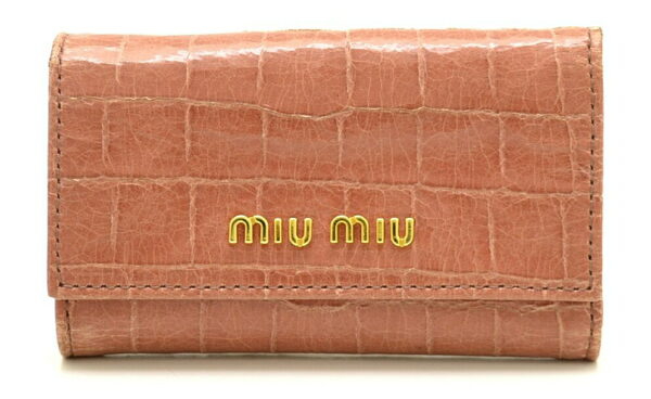 11500934 Miu Miu 6 Row Key Case Embossed Leather Pink