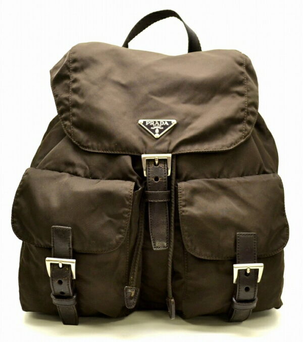 11501011 Prada Nylon Leather Rucksack Brown