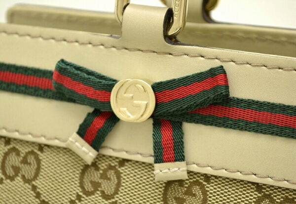 11501012 6 Gucci GG Princey Shoulder Tote Sherry Ribbon Khaki Beige Cream