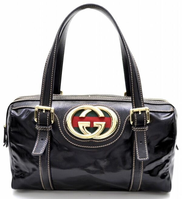 11501133 Gucci GG Webbing Line Mini Bag Patent Leather Black