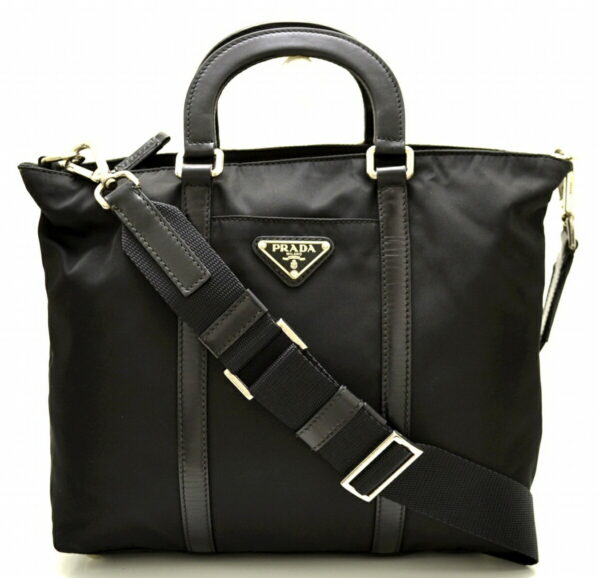 11501215 Prada Nylon Leather 2way Shoulder Bag Black