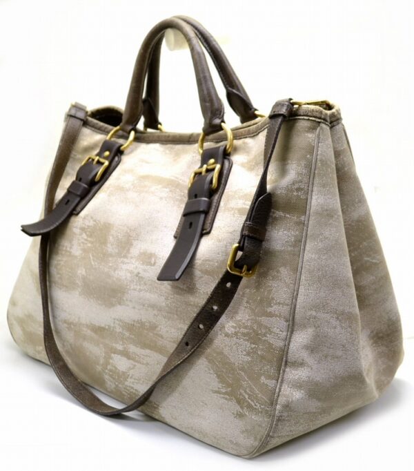 11510377 1 Prada Jacquard Leather 2way Tote Bag Khaki Brown