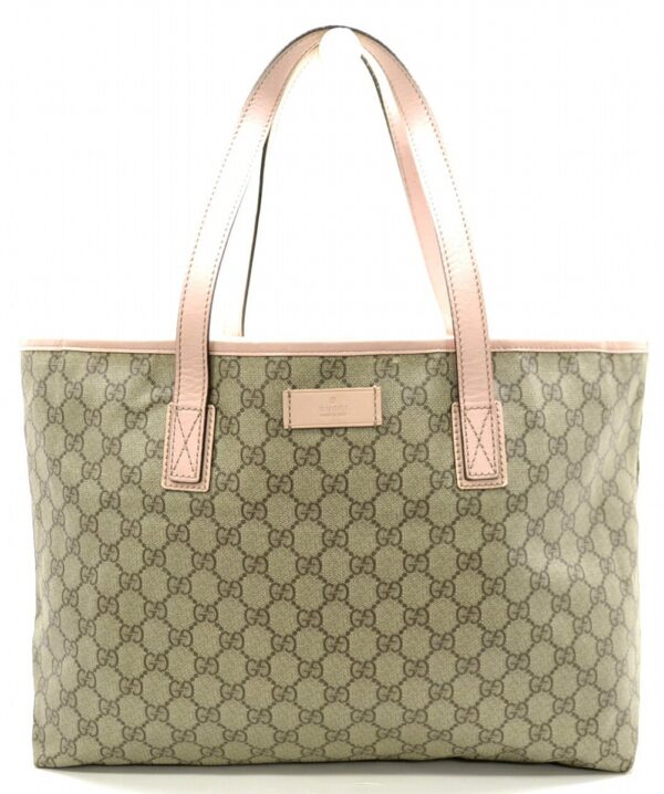 11510407 Gucci GG Canvas Tote Bag Shoulder Leather Khaki Beige Pink