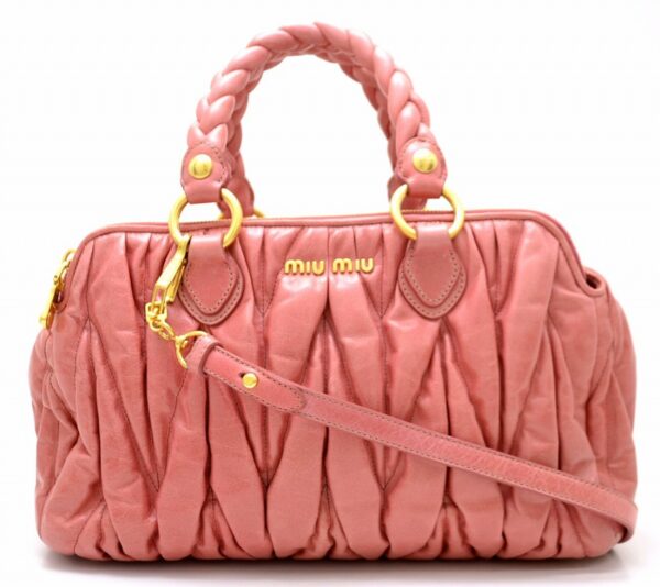 11510780 Miu Miu Matelassé 2Way Shoulder Bag Gathered Pink