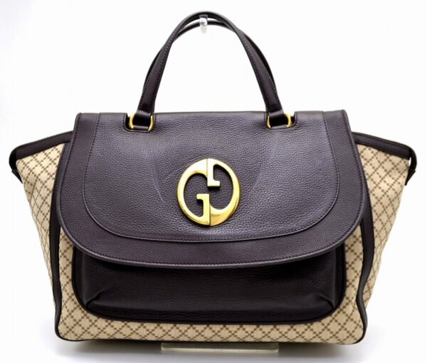 11510899 Gucci Diamante Canvas Leather Handbag Brown Beige