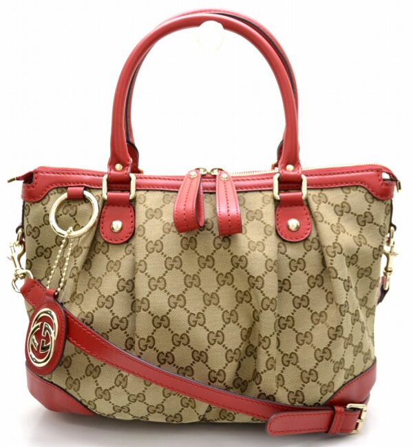 11510929 Gucci GG Canvas Sookie 2WAY Shoulder Bag Khaki Beige Red