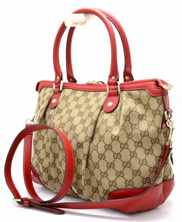 11510929 1 Gucci GG Canvas Sookie 2WAY Shoulder Bag Khaki Beige Red