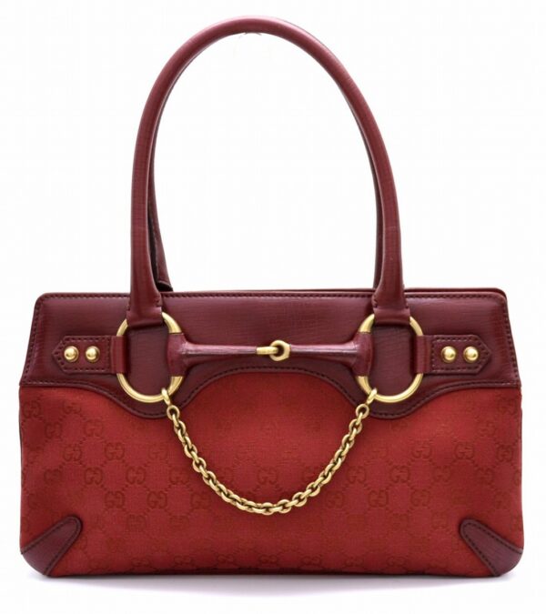 11511008 Gucci GG Canvas Handbag Chain Leather Red