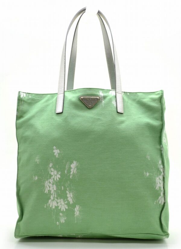 11520510 Prada Floral Shoulder Tote Bag Green Silver