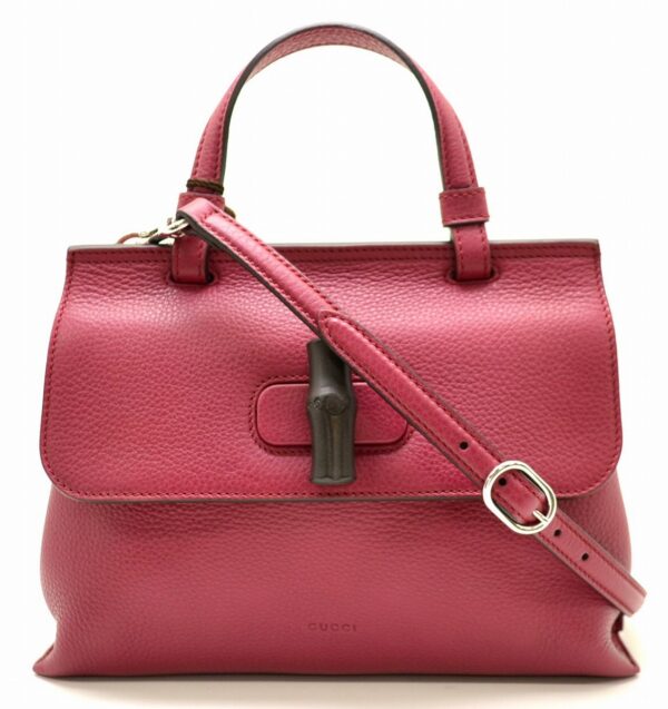 11520613 Gucci Bamboo Daily Leather Top Handle Bag 2WAY Pink Purple