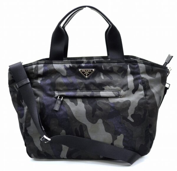 11520931 Prada Nylon Leather 2way Camouflage Tote Shoulder Bag Dark Green