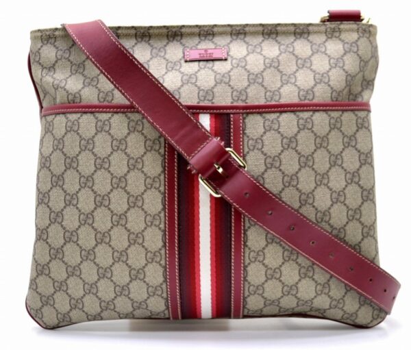 11521267 Gucci GG Supreme Striped Shoulder Bag Beige Red