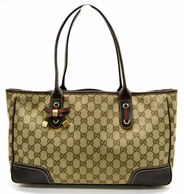 11530254 Gucci Princy Line GG Canvas Tote Bag Khaki Beige Brown