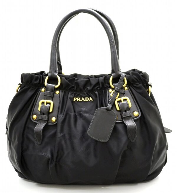 11531470 Prada Nylon Leather Tote Bag Black