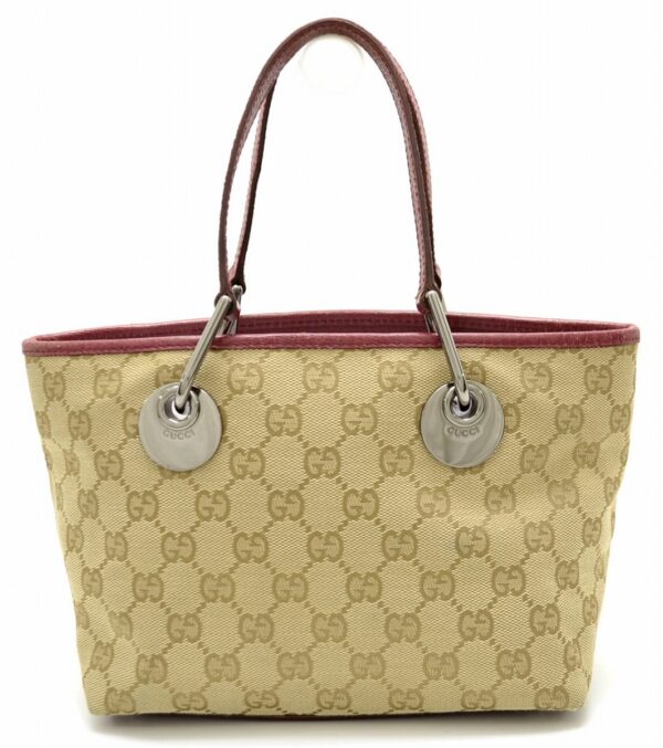 11531651 Gucci GG Canvas Mini Tote Bag Leather Khaki Beige Bordeaux