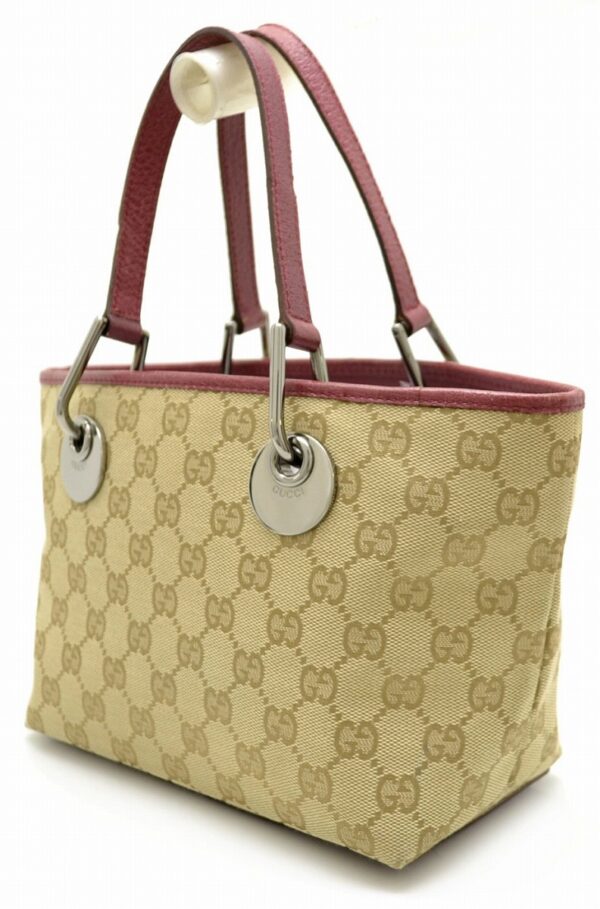 11531651 1 Gucci GG Canvas Mini Tote Bag Leather Khaki Beige Bordeaux