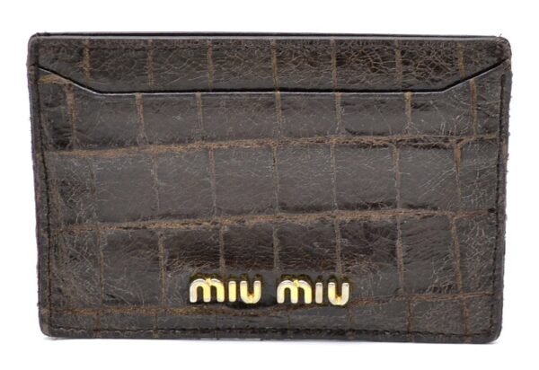 11531702 Miu Miu Card Case Business Card Holder Croco Like Leather Brown