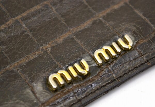 11531702 8 Miu Miu Card Case Business Card Holder Croco Like Leather Brown