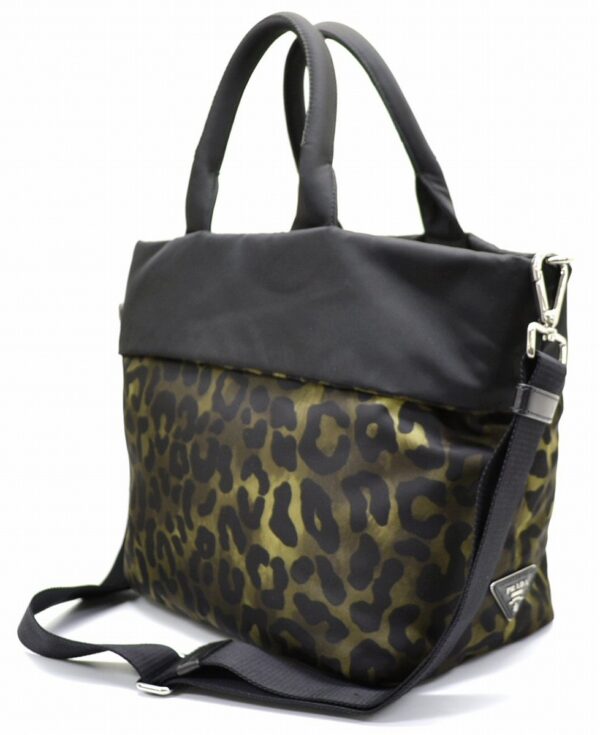 11531717 1 Prada Tessuto Nylon Leopard Print 2way Tote Shoulder Bag Black