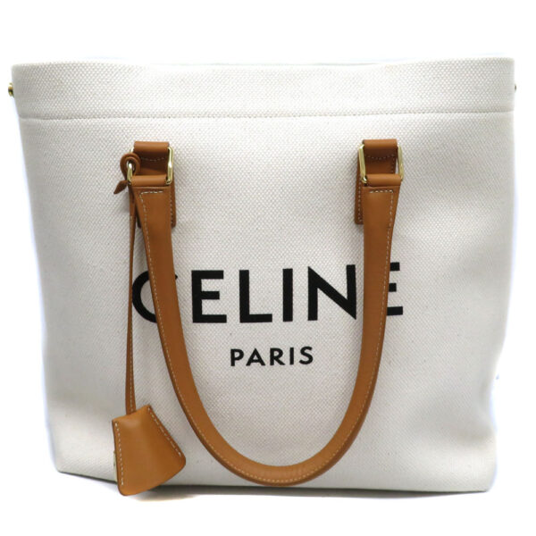 1154 Celine Horizontal Cover Canvas Leather Tote Bag Beige