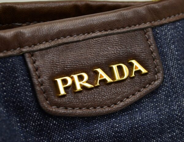 11540231 7 Prada Denim Leather 2way Tote Shoulder Bag Blue Brown