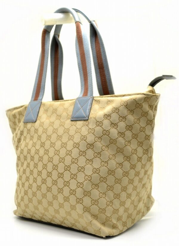 11540360 1 Gucci GG Canvas Tote Bag Shoulder Tote Khaki Beige Gray Blue