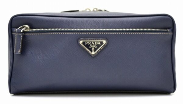 11541051 Prada Saffiano Leather Travel Pouch Blue