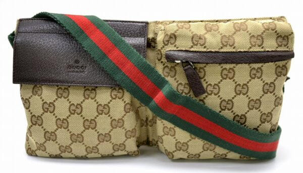 11541107 Gucci GG Webbing Line Body Bag Waist Khaki Beige Brown