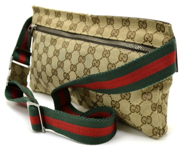 11541107 1 Gucci GG Webbing Line Body Bag Waist Khaki Beige Brown