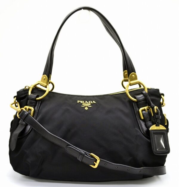 11550653 Prada Nylon Leather 2way Tote Shoulder Bag Black