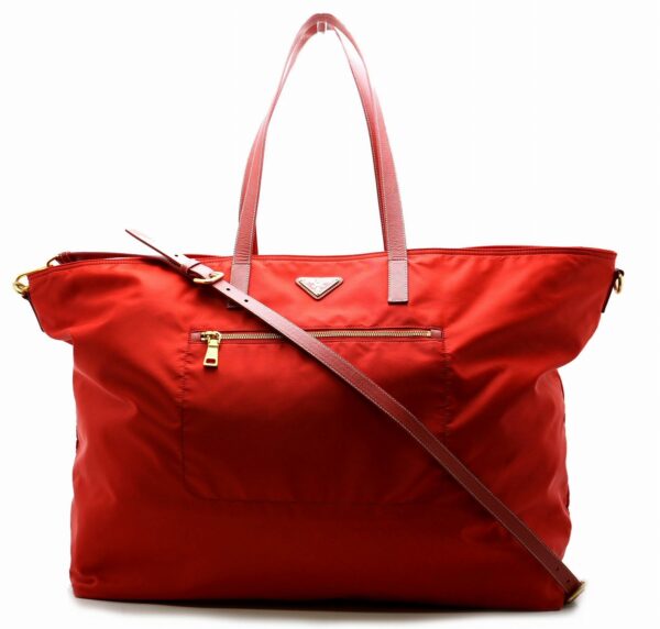 11550920 Prada Nylon Leather 2way Shoulder Tote Bag Red