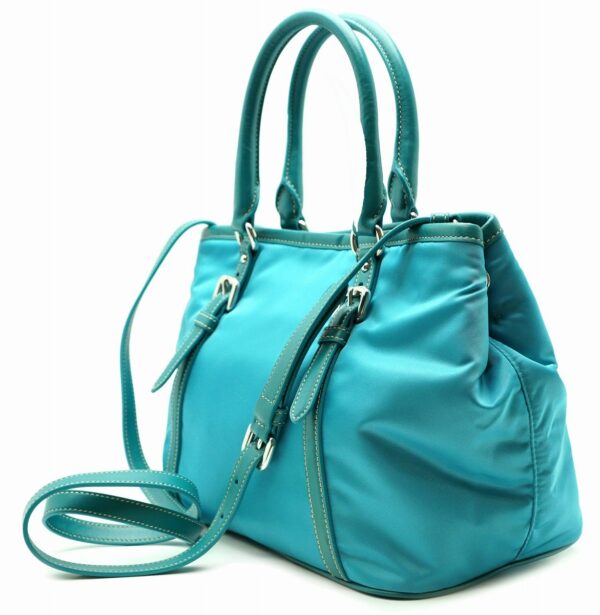 11551087 1 Prada Nylon Leather 2way Tote Shoulder Bag Turquoise