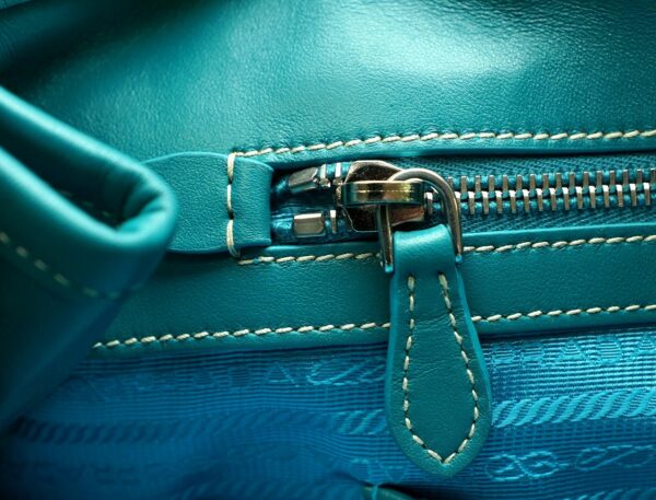 11551087 6 Prada Nylon Leather 2way Tote Shoulder Bag Turquoise