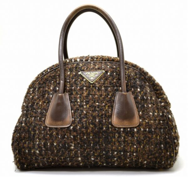 11551235 Prada Tessuto Wool Bowling Handbag Brown