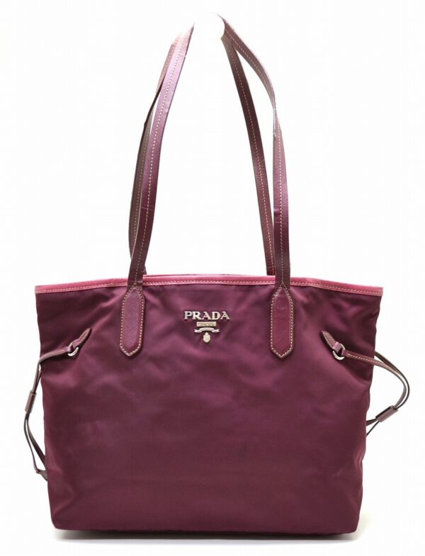 11560369 Prada Nylon Leather Shoulder Tote Bag Red Bordeaux