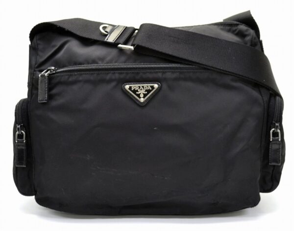 11560724 Prada Nylon Leather Shoulder Crossbody Bag Black