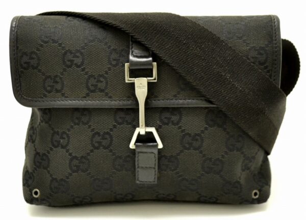 11560732 Gucci GG Canvas Body Bag Waist Pouch Leather Black