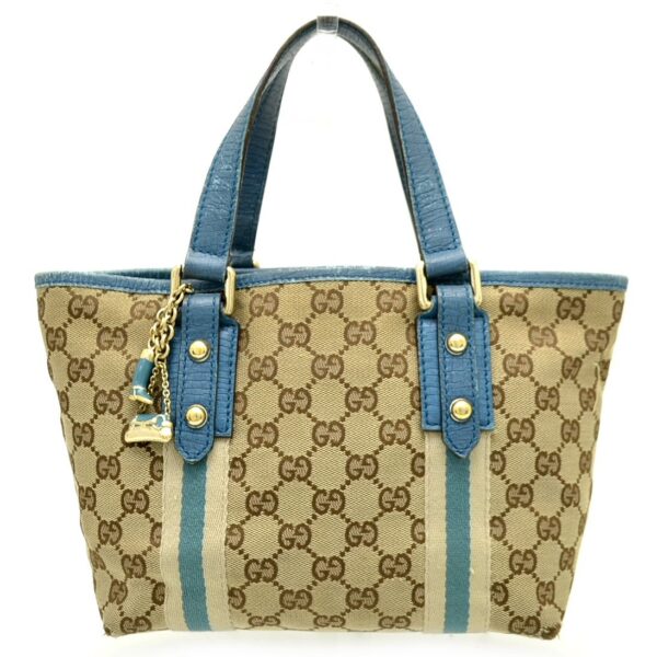 11560733 Gucci GG Mini Tote Bag Khaki Beige Blue with Charm