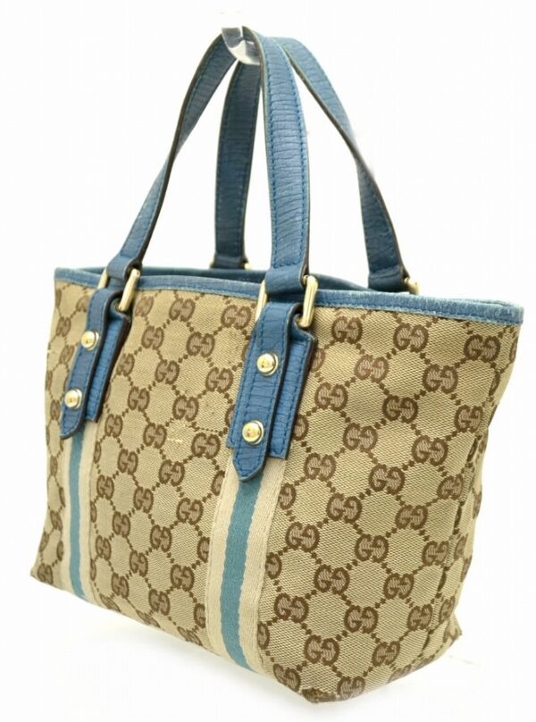 11560733 1 Gucci GG Mini Tote Bag Khaki Beige Blue with Charm