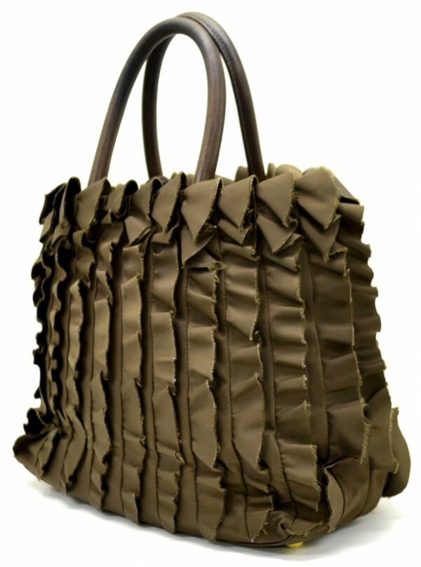 11560751 1 Prada Tessuto Nylon Frill Tote Handbag Brown