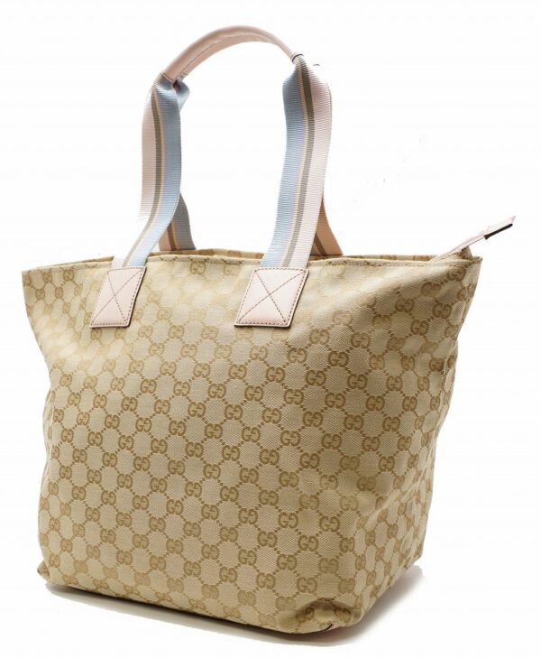 11560995 1 Gucci Webbing Line GG Tote Bag Leather Khaki Beige Pink