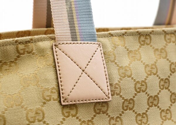 11560995 6 Gucci Webbing Line GG Tote Bag Leather Khaki Beige Pink