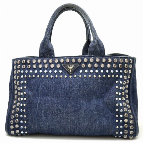 11561015 Prada Canapa Canvas Bijou Studded Tote Handbag Blue