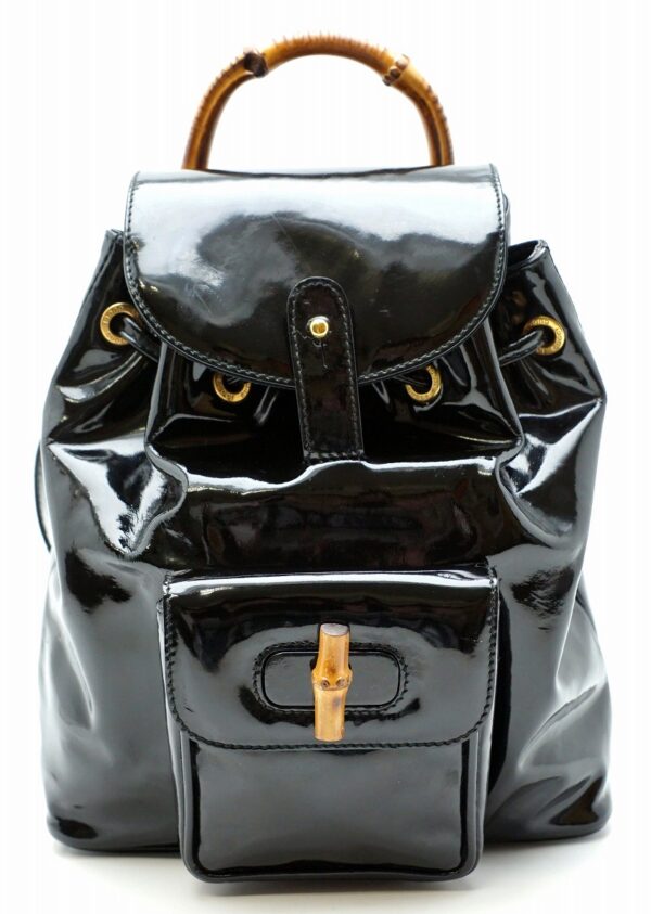 11561111 Gucci Bamboo Rucksack Enamel Leather Black