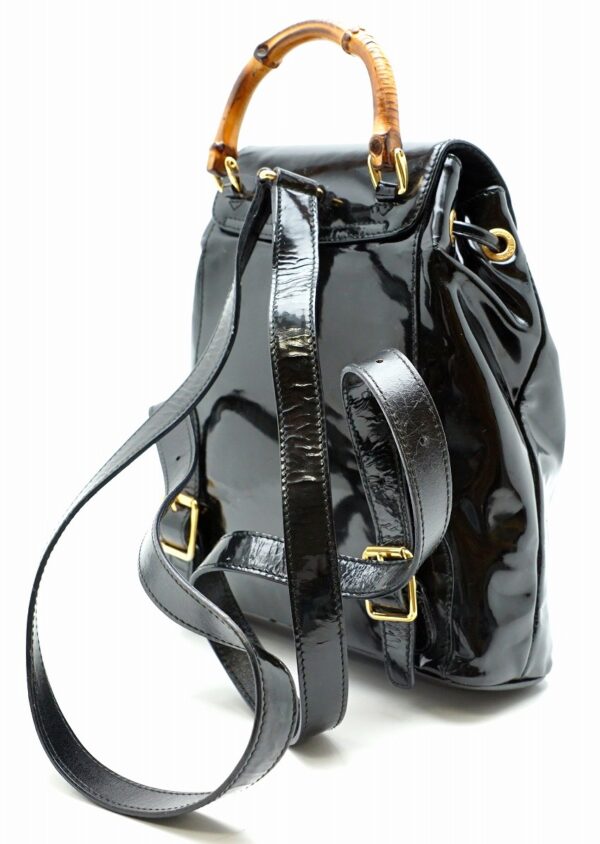 11561111 1 Gucci Bamboo Rucksack Enamel Leather Black